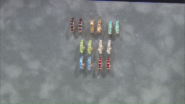 Gold Tone Multi Color Crystal Set of 7 Huggie Earrings